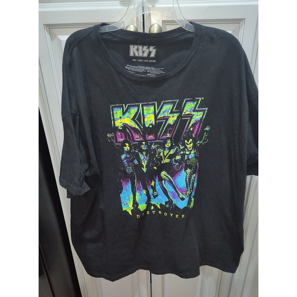KISS Destroyer Graphic Band T-Shirt Mens 3XL Black Neon Rock Concert Tee